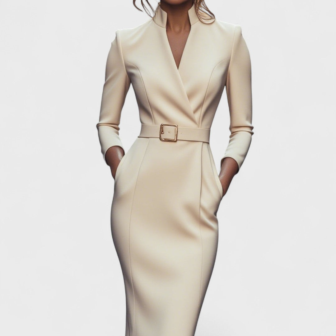 Lunori™ | Mandarin Luxe – Maxi dress with belt