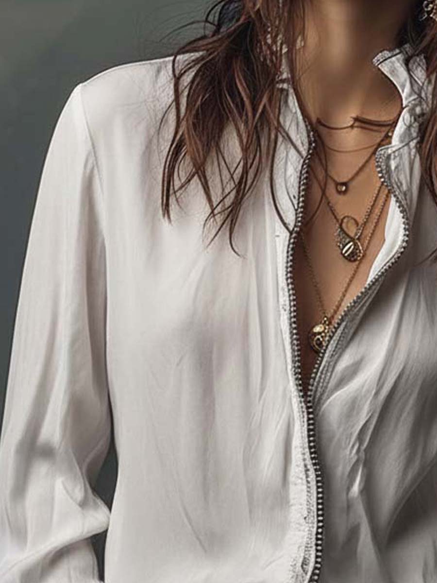 Ana · White Blouse with Ruffles and Zipper