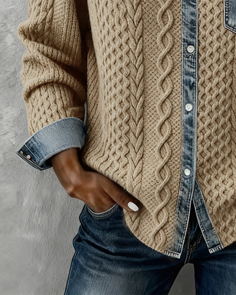 Molly - Long-Sleeve Shirt with Denim Patchwork