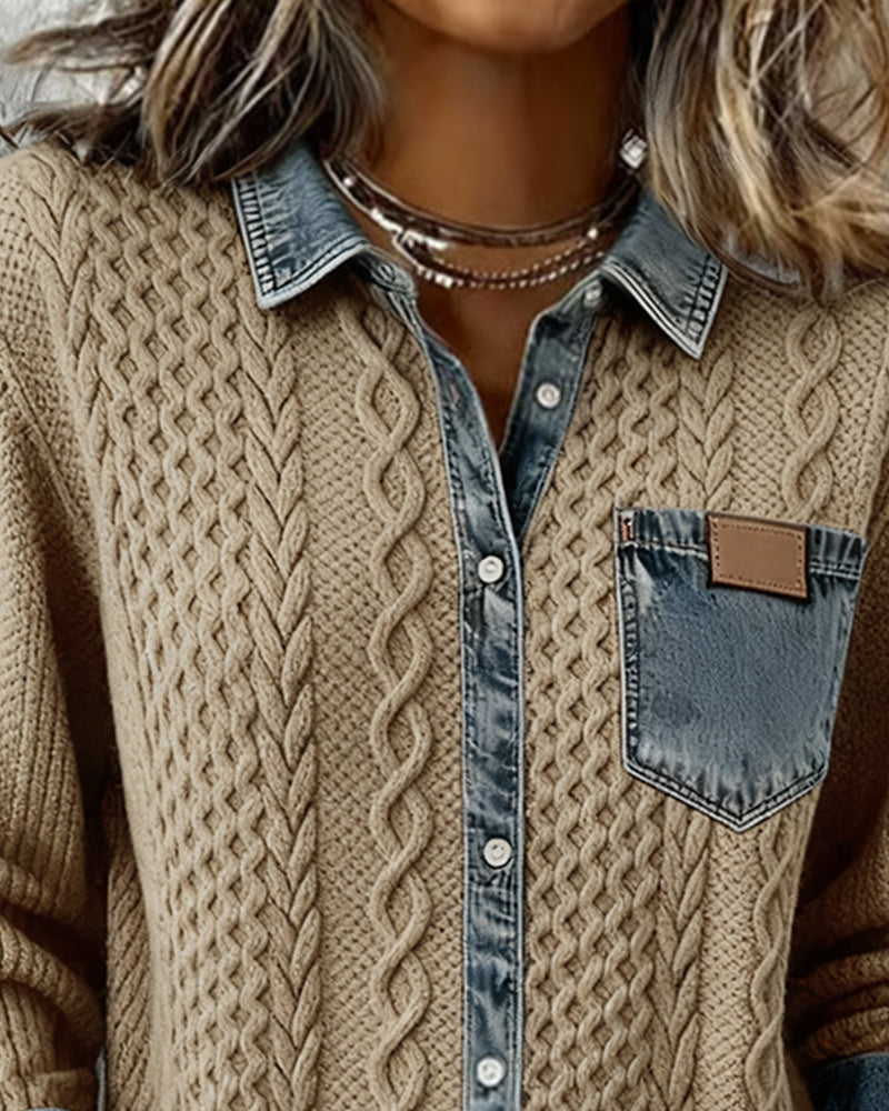 Molly - Long-Sleeve Shirt with Denim Patchwork