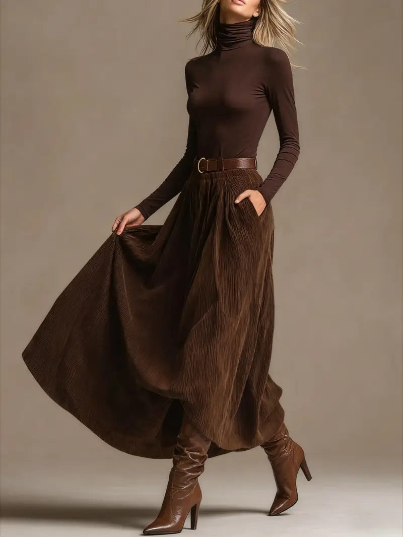 Lunori™ | Aveline Two-Piece Set (Turtleneck & Maxi Skirt)