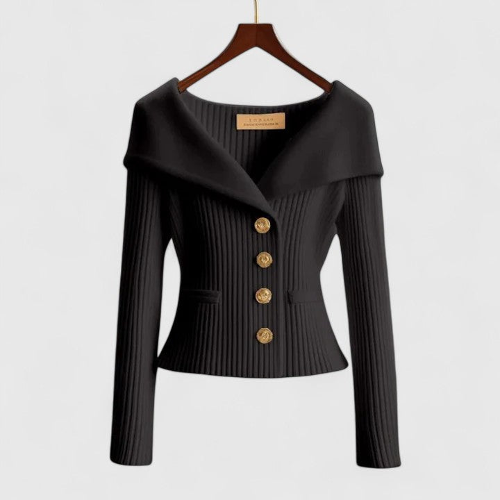 KARIS™ – Off-Shoulder Button Knit Jacket