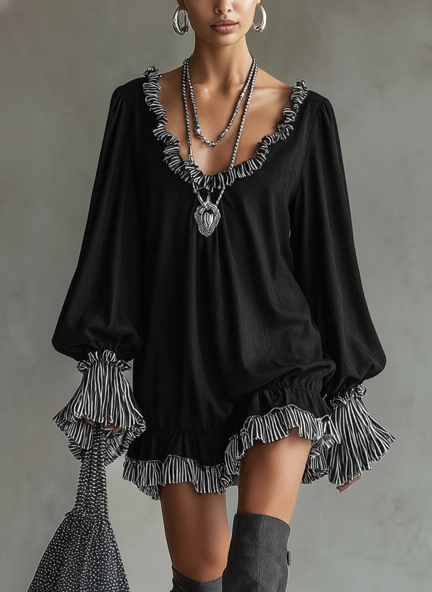 Jessica | Elegant Faux Suede Dress with Soft Ruffle Finish