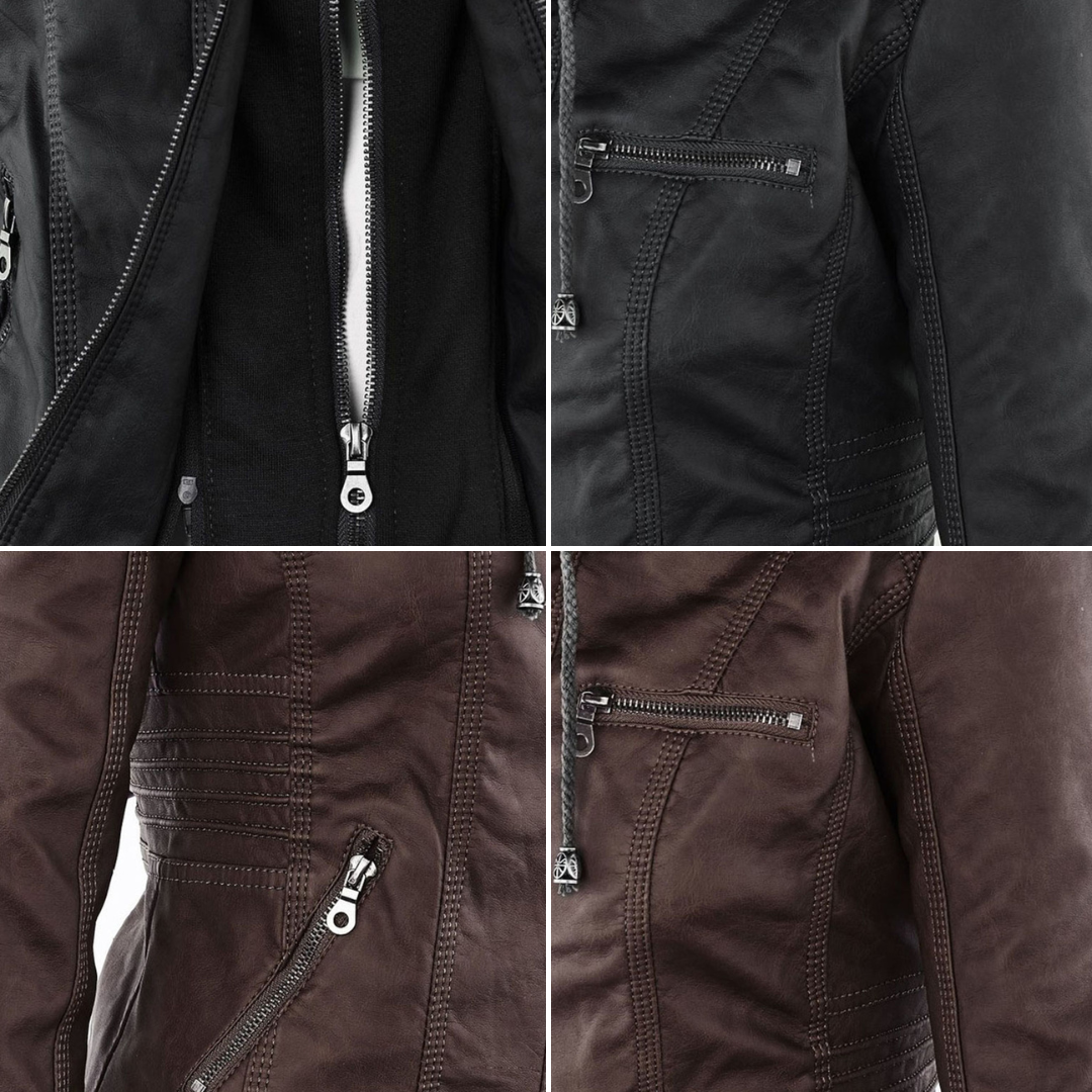 Elora | Chic Hooded Leather Jacket