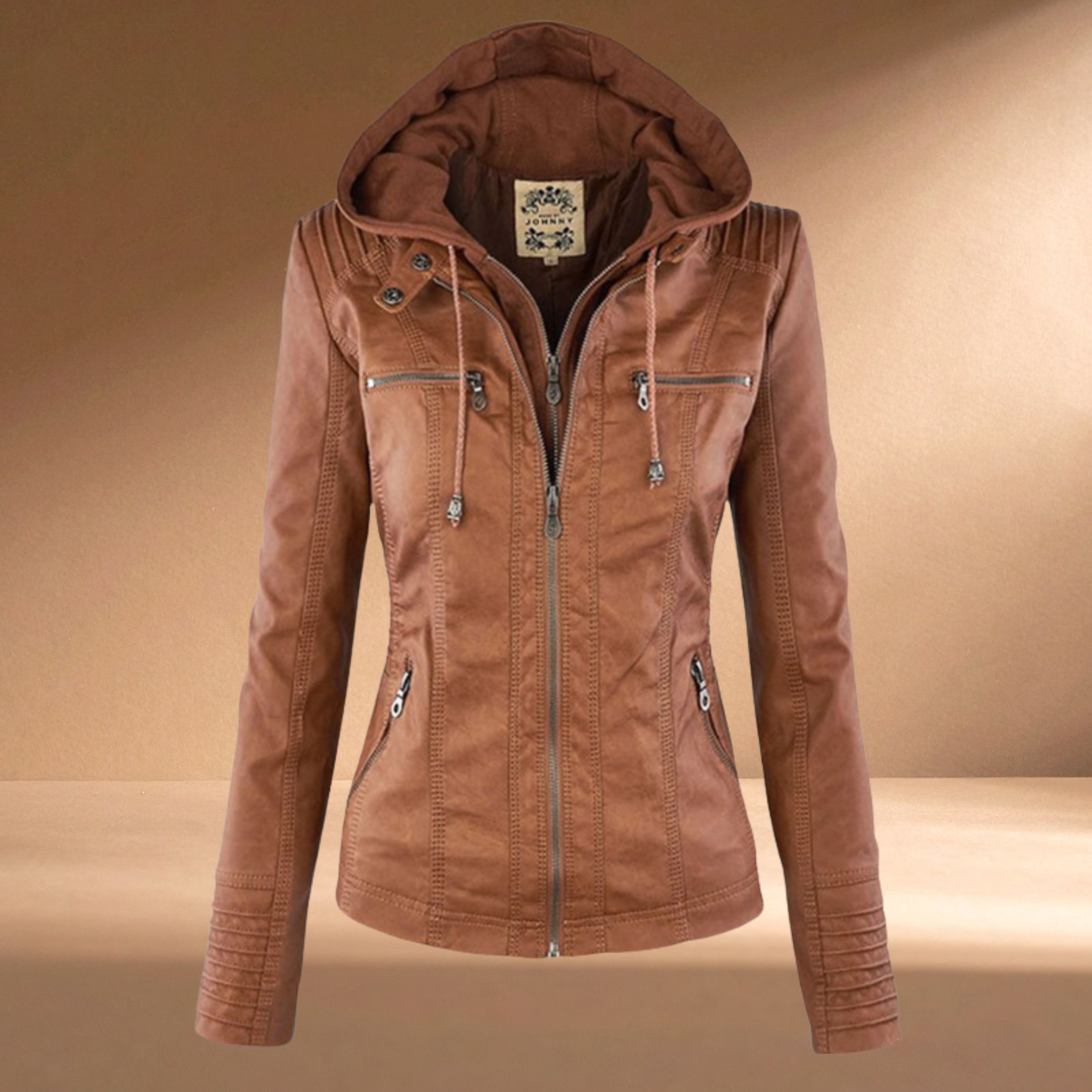 Elora | Chic Hooded Leather Jacket