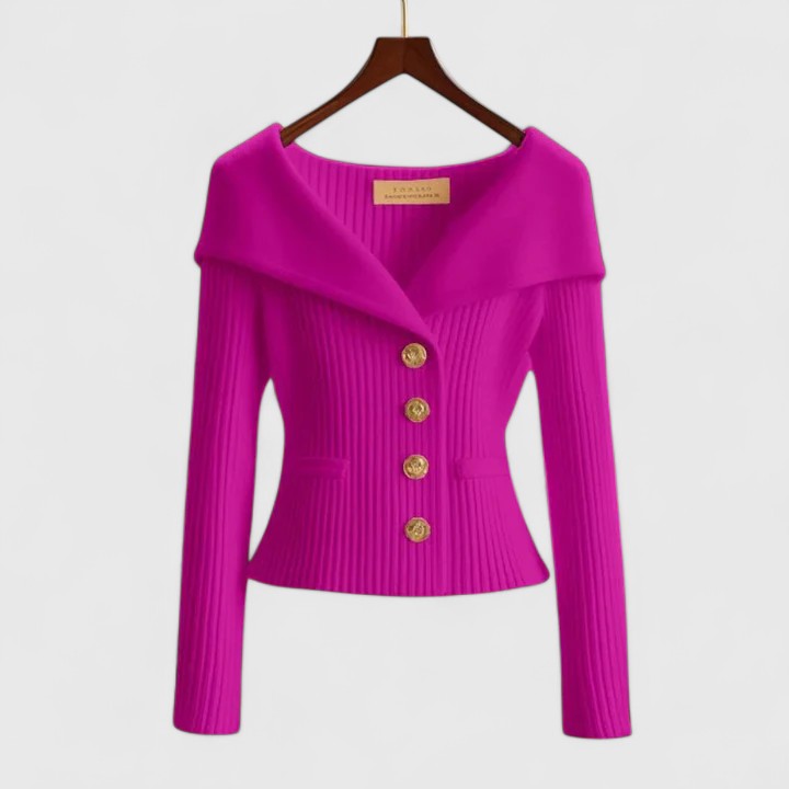 KARIS™ – Off-Shoulder Button Knit Jacket