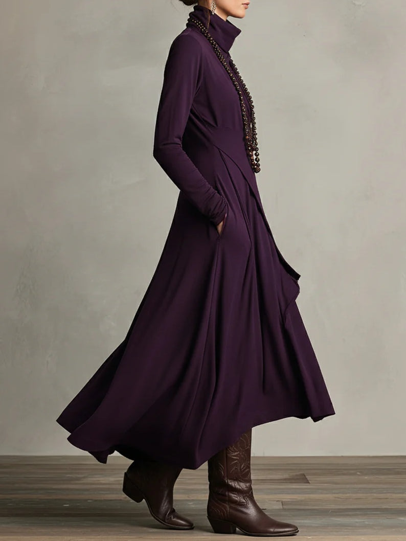 Elowen – Elegant High-Neck Asymmetrical Maxi Dress
