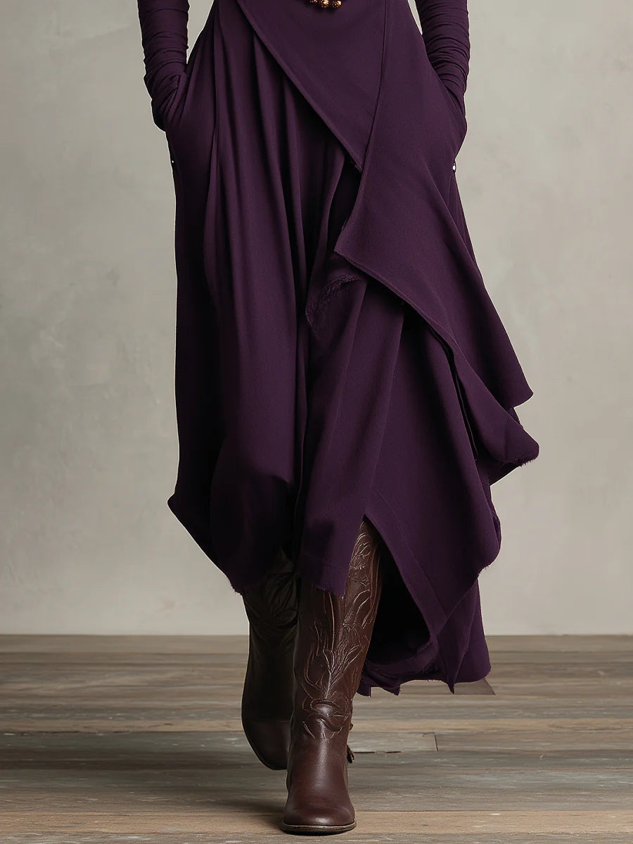 Elowen – Elegant High-Neck Asymmetrical Maxi Dress