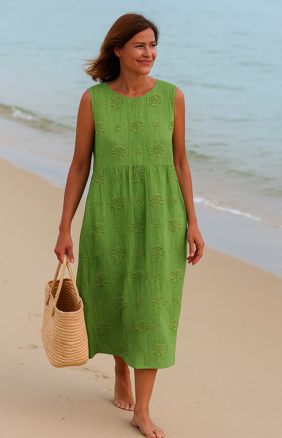 LINA | MIDI DRESS WITH POCKETS AND EMBROIDERY-STYLE PRINT