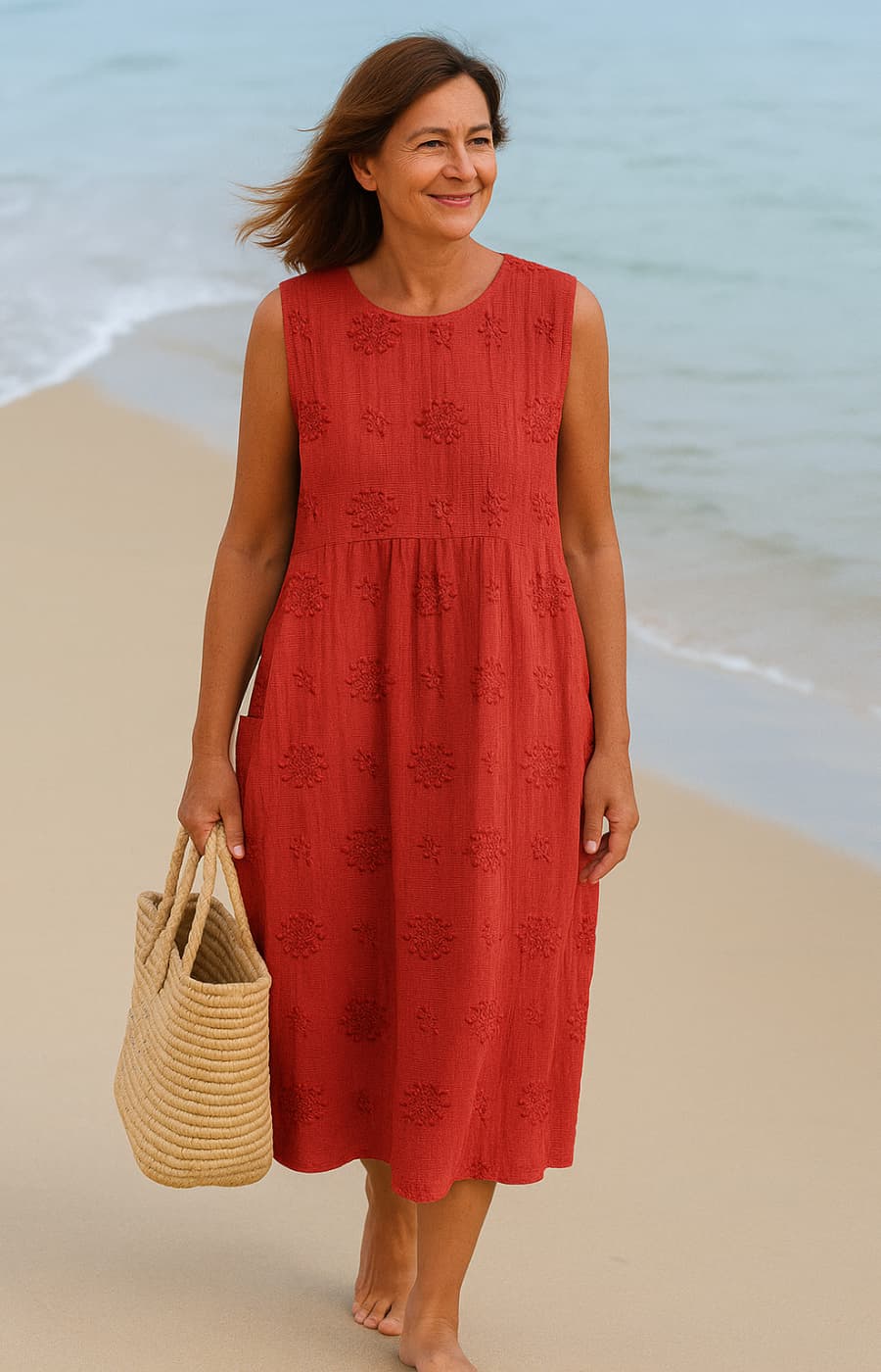 LINA | MIDI DRESS WITH POCKETS AND EMBROIDERY-STYLE PRINT