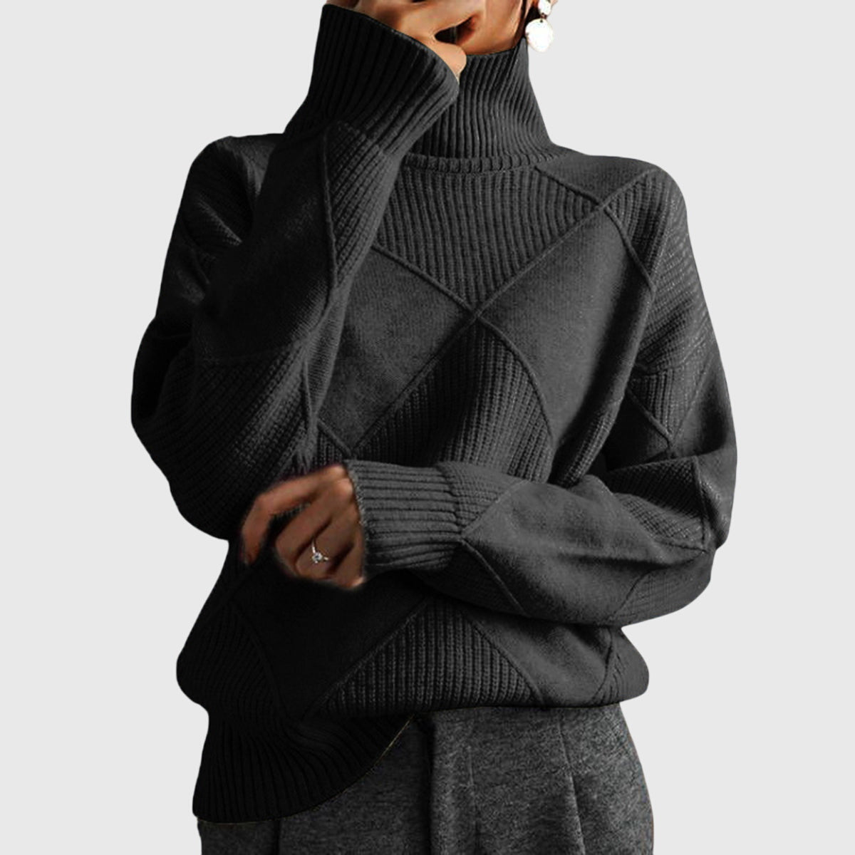Angela - Modern Geometric Turtleneck Sweater