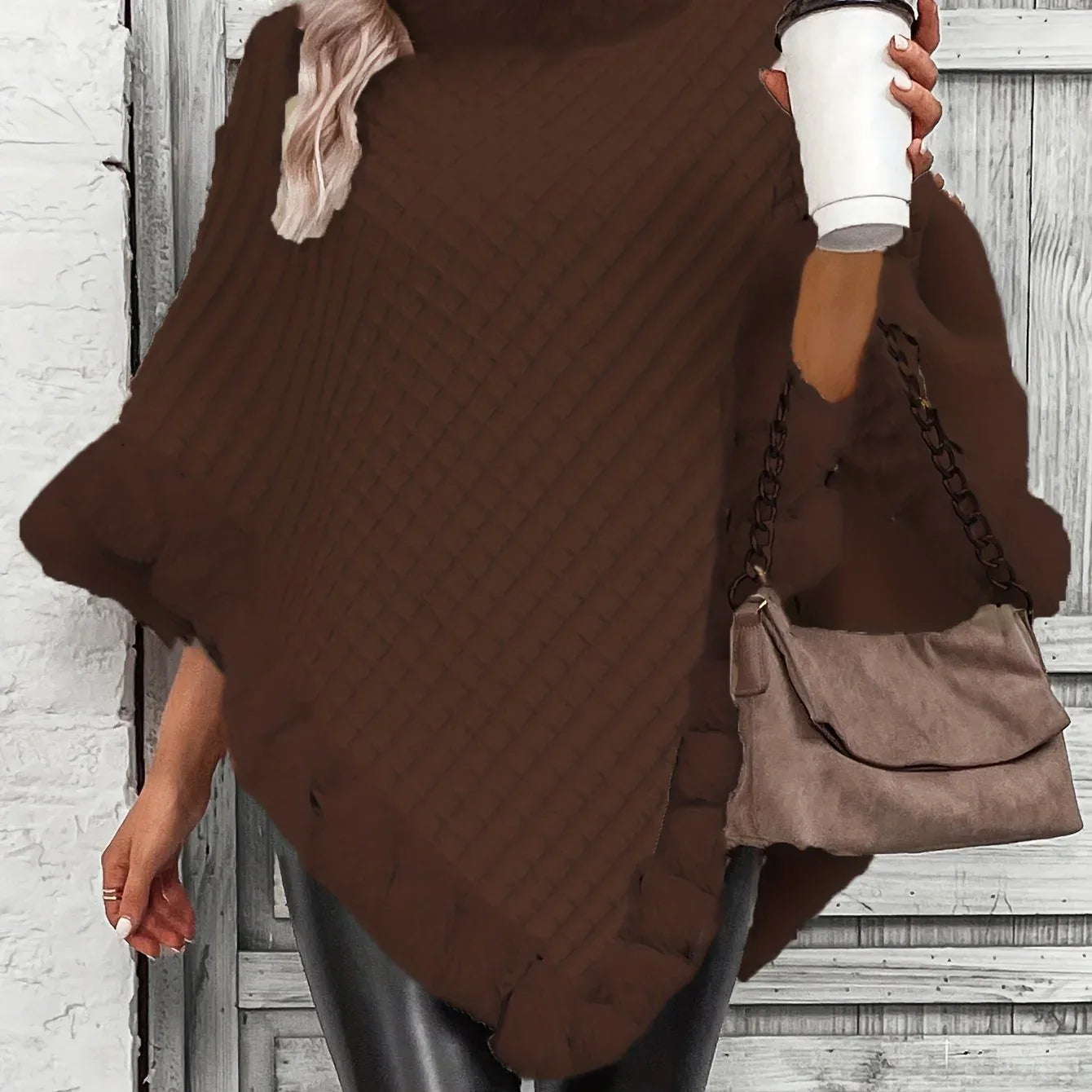 Elara – Faux Fur Trim Knit Poncho