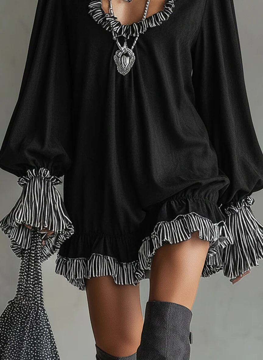 Jessica | Elegant Faux Suede Dress with Soft Ruffle Finish