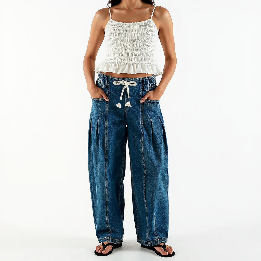 GIULIA FRANCESCA DRAWSTRING WIDE-LEG JEANS