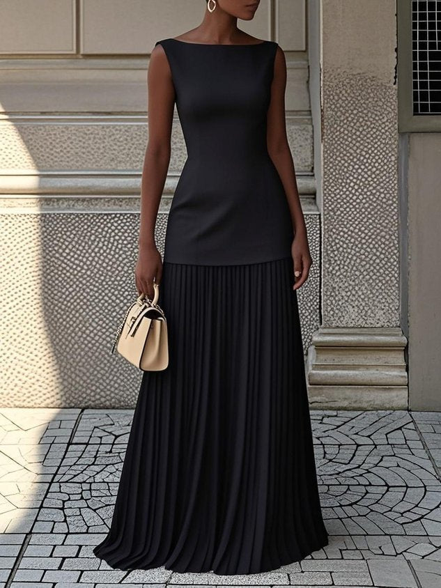 Rowina | Sleeveless Dress With Flowing Pleats